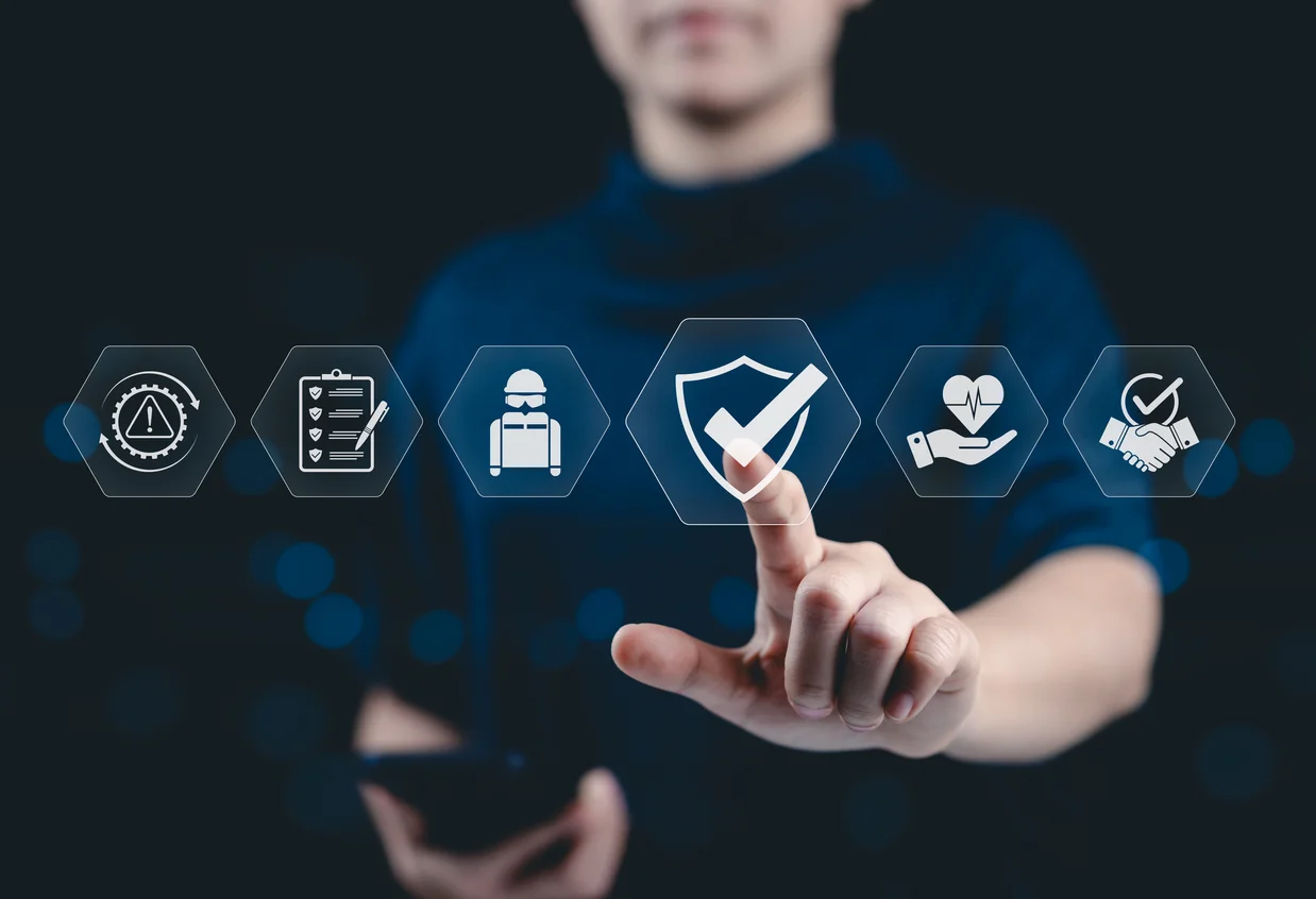 Woman clicking shield on H.U.D.