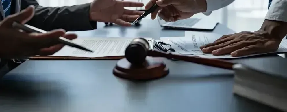A lawyer and their client discussing a case.